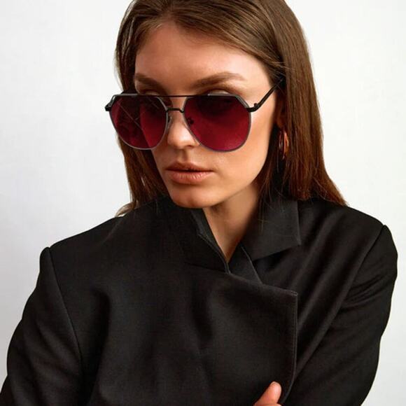 TOPFOXX Women\'s Black Frame Farrah Ruby Red Lens Oversized Aviator Sunglasses main image 13